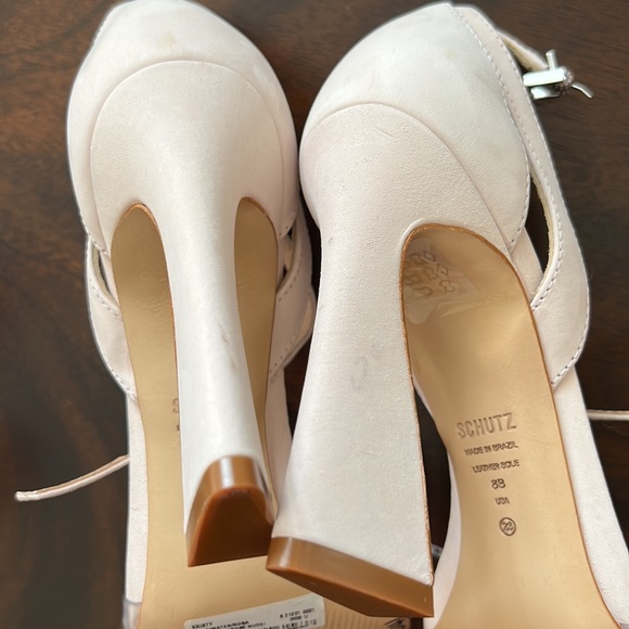 Schutz Kristy Suede Clear Vinyl Ankle Strap Dress Sandals. - Picture 9 of 12